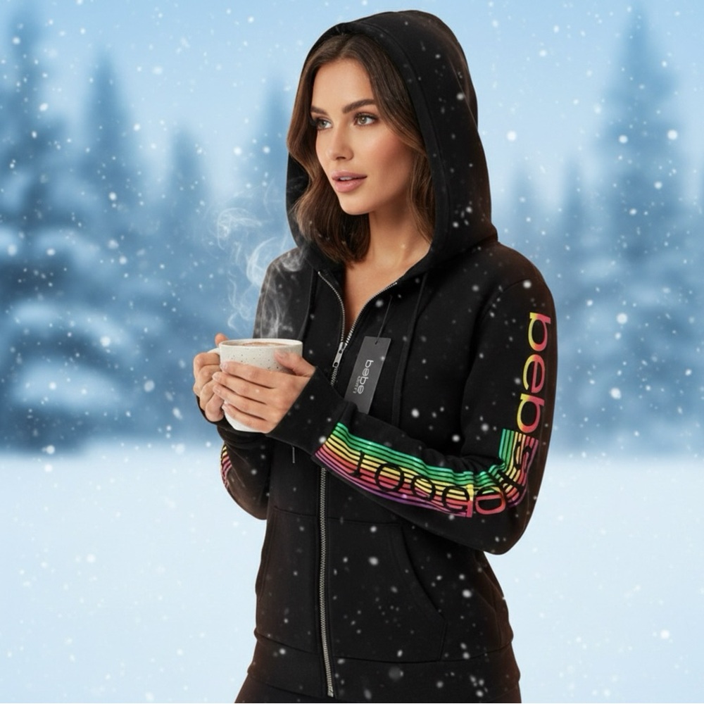 BeBe Black Hoodie with Zip - Size XL